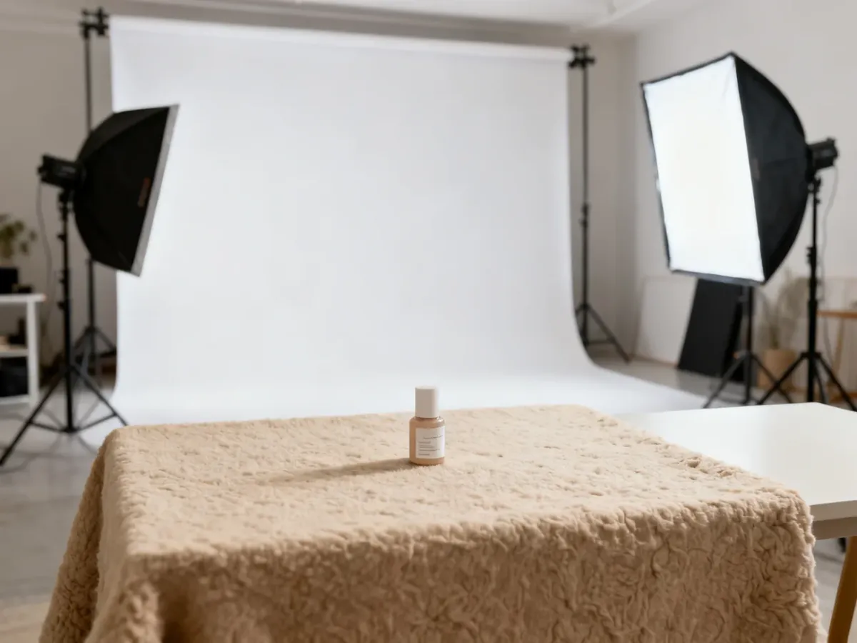 Studio pokazujące białe tło packshotowe i aranżowane tło lifestylowe