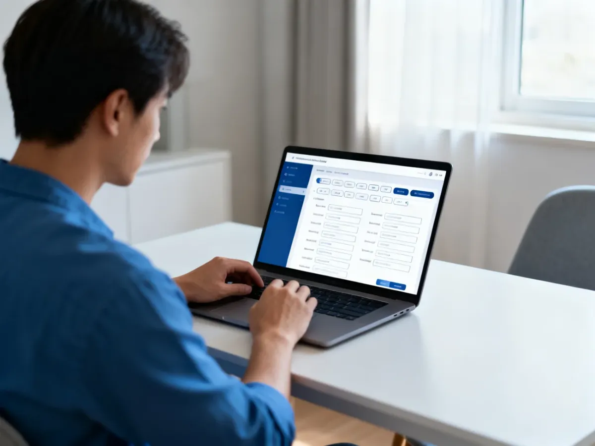 Person checking listing details and search parameters on a laptop